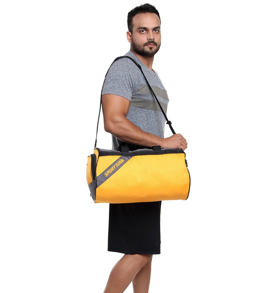 SportSoul Polyester Gym Bag with Shoe Pocket (Mustard)