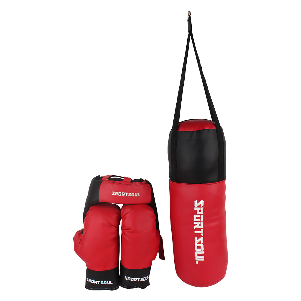 boxing gloves , headgear with punching bag